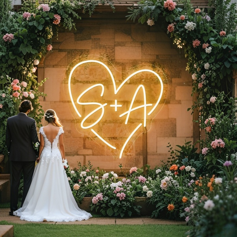 Home Decor Room - Custom Initials Heart LED Neon Sign,