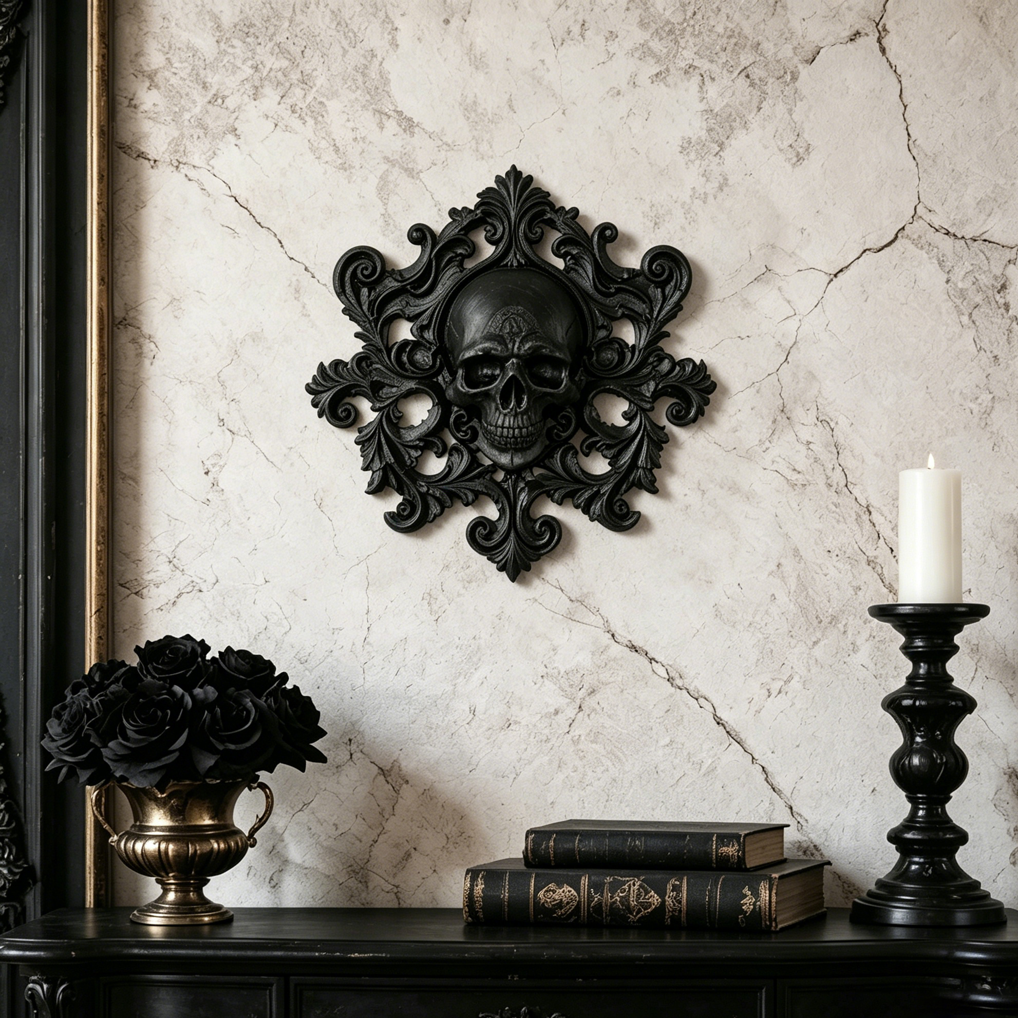 Home Decor Gothic - Cross-border Vintage Scroll Pattern Skull Wall
