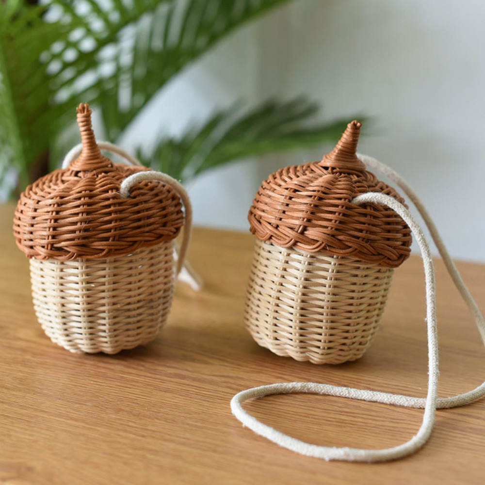 Home Decor Rattan - Gift Woven Pinecone Crossbody Handbag Vintage
