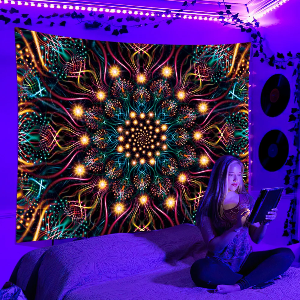 Home Decor Hippie - Black Light Tapestry UV Reaction Psychedelic