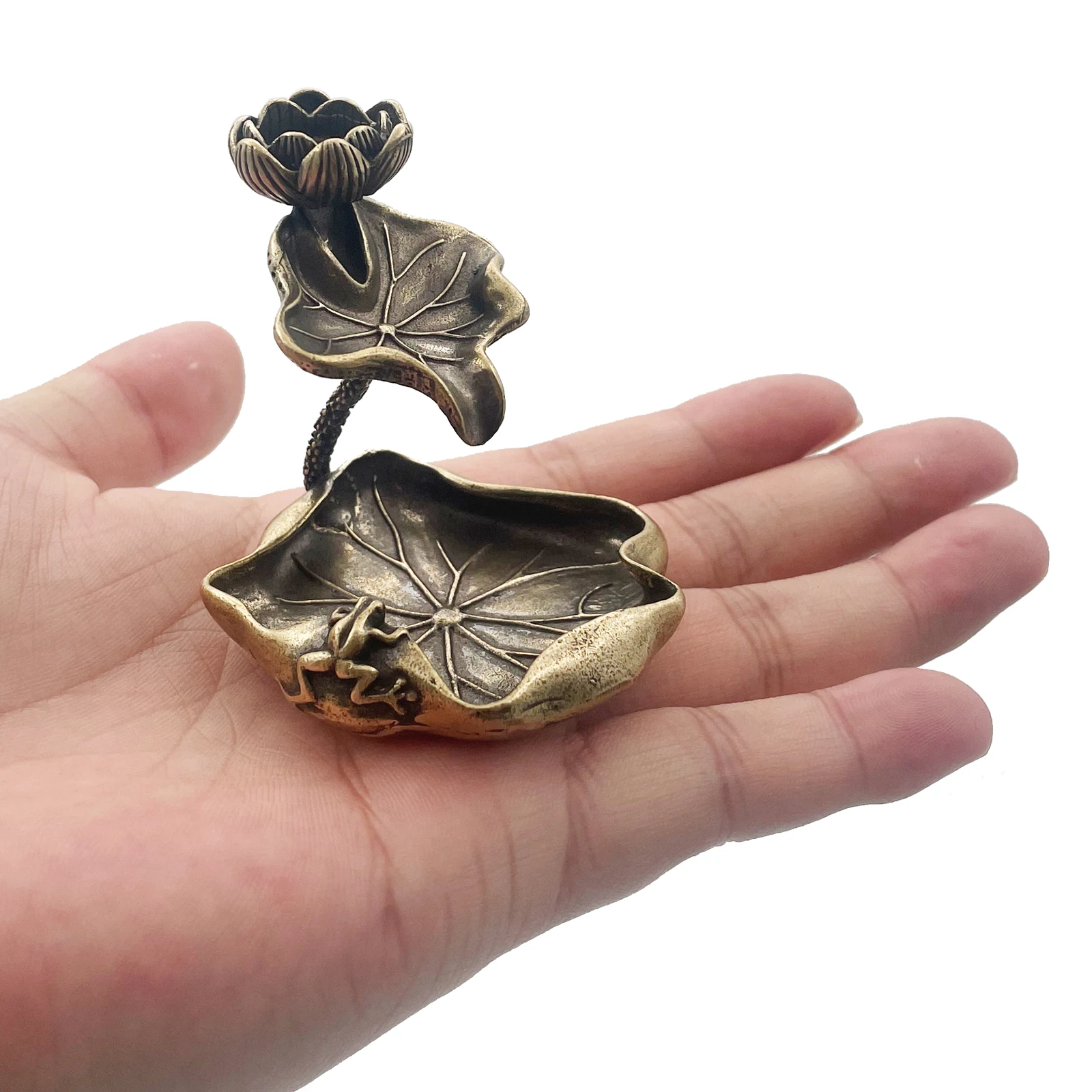 Home Decor Humacao - Antique Brass Lotus Leaf Backflow Incense