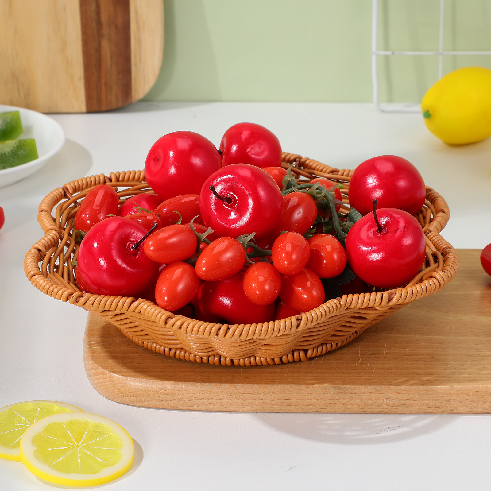 Home Decor Rattan - Woven Imitation Rattan Bread Basket Decorative