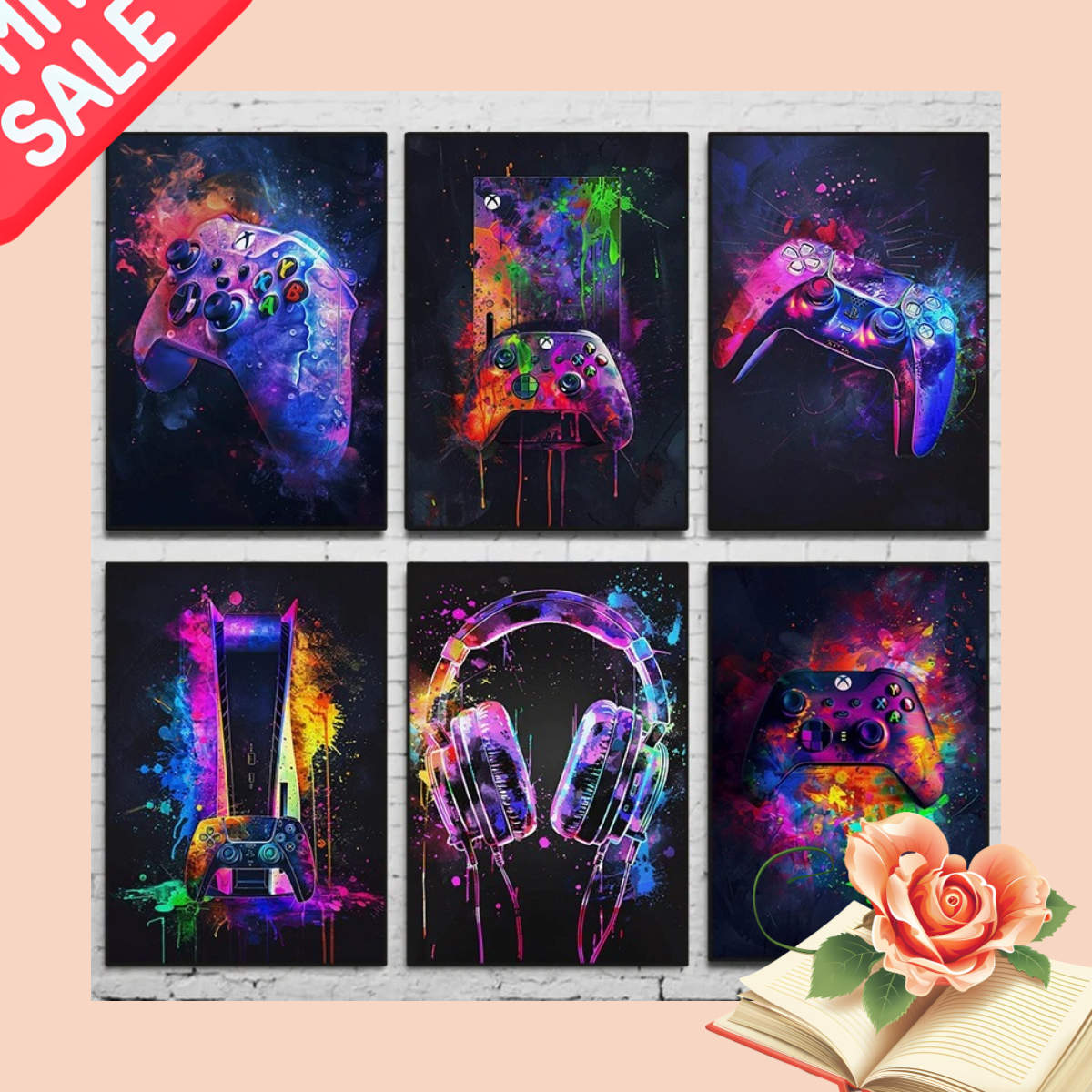 Watercolor Neon Video Game Pos - Home Decor Xbox Games บทวิจารณ์และราคา