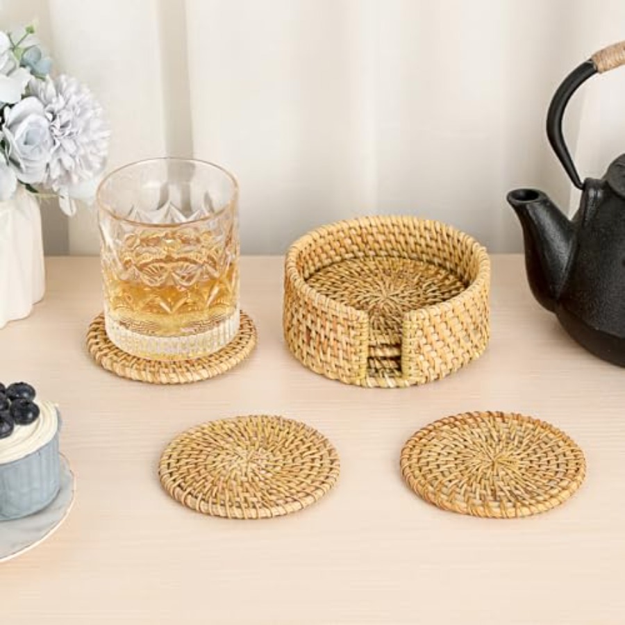 New StyleDrink Coasters Set of - Home Decor Rattan บทวิจารณ์และราคา