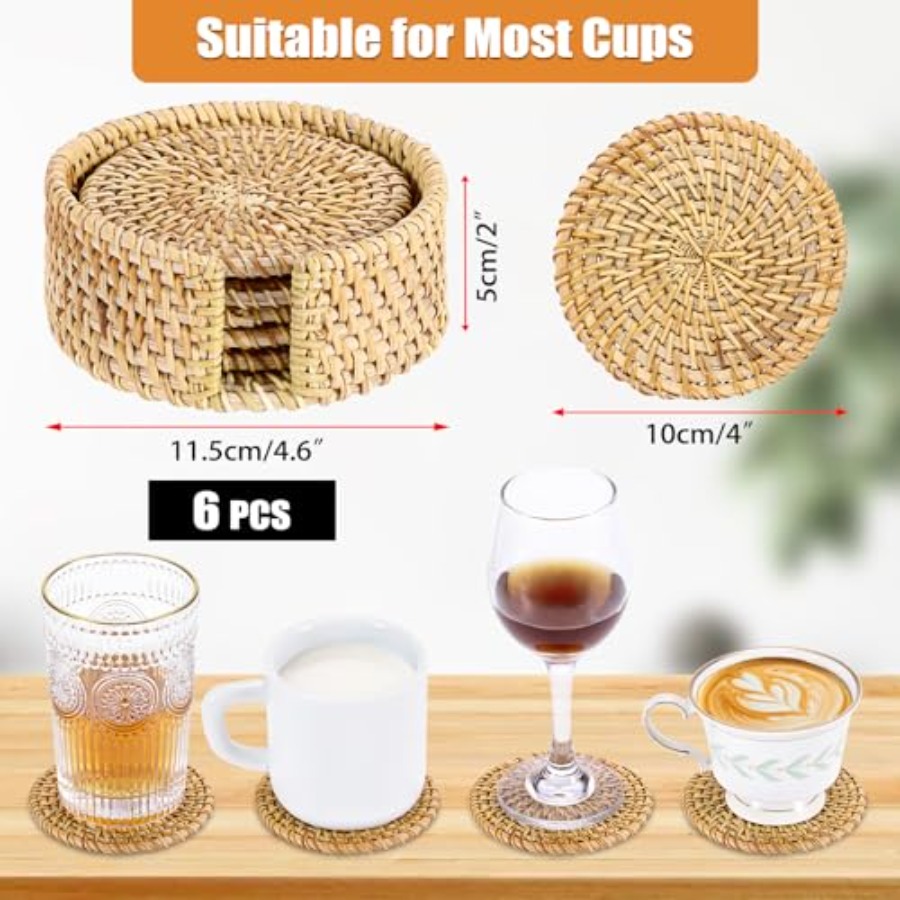 New StyleDrink Coasters Set of - Home Decor Rattan บทวิจารณ์และราคา