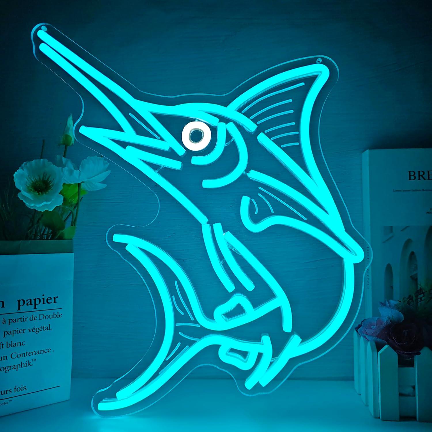 Marlin Fish Neon Sign Deep Sea - Home Decor Gift บทวิจารณ์และราคา