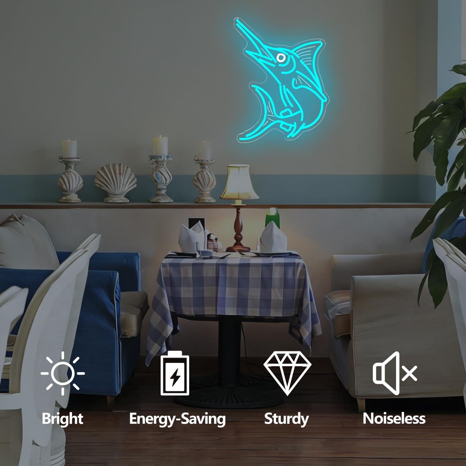 Marlin Fish Neon Sign Deep Sea - Home Decor Gift บทวิจารณ์และราคา