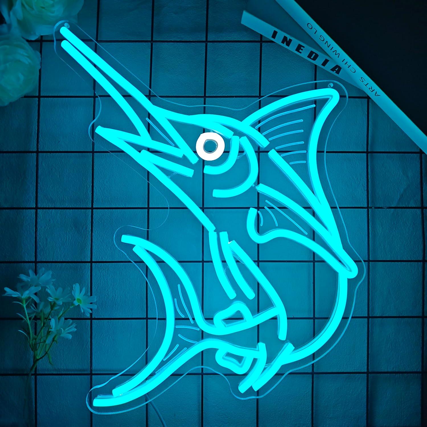 Marlin Fish Neon Sign Deep Sea - Home Decor Gift บทวิจารณ์และราคา