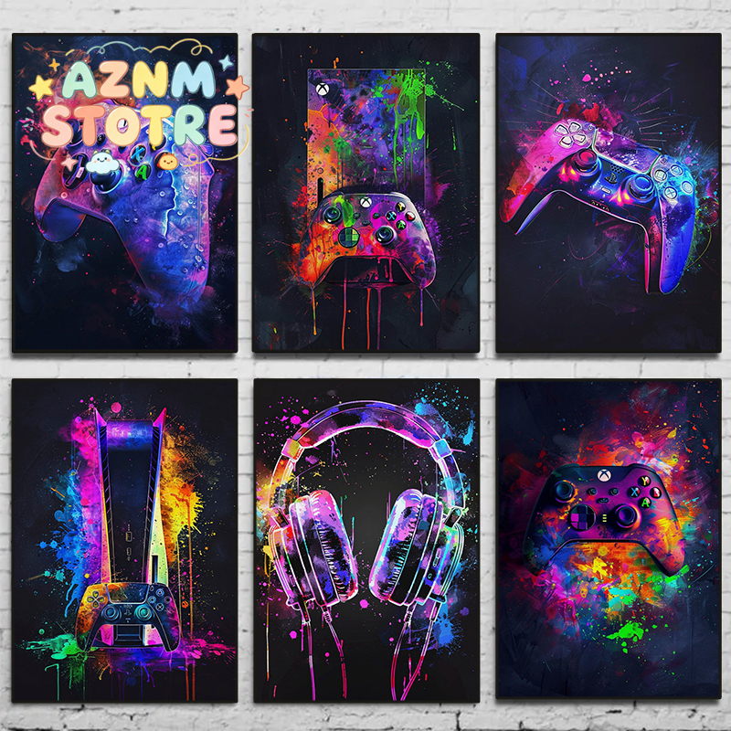 Watercolor Neon Video Game Pos - Home Decor Xbox Games บทวิจารณ์และราคา