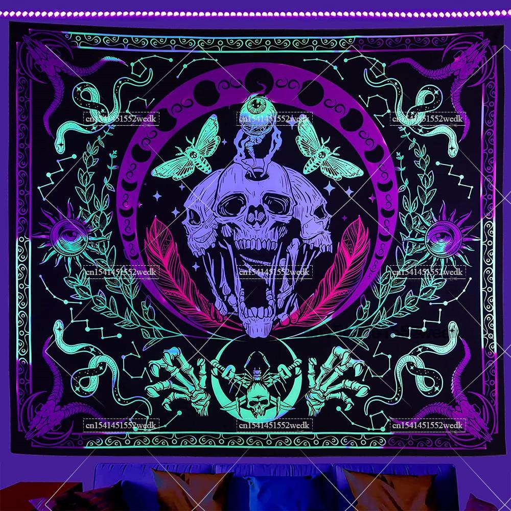 Hippie Skull Blacklight Tapest - Home Decor Hippie บทวิจารณ์และราคา