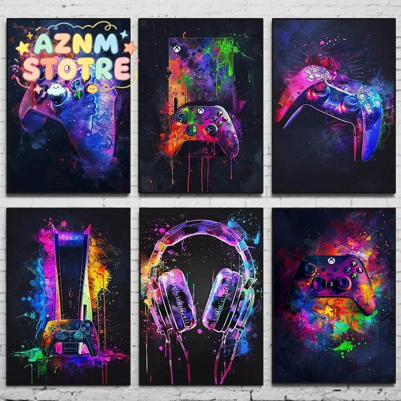 Watercolor Neon Video Game Pos - Home Decor Xbox Games บทวิจารณ์และราคา
