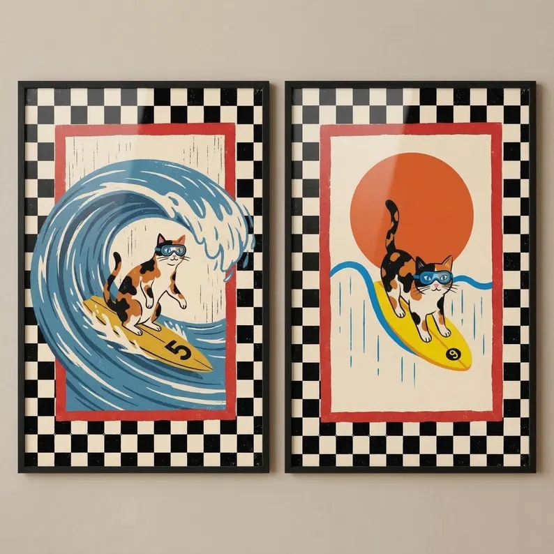 3pcs Retro Japanese Wave Cat S - Home Decor Japanese บทวิจารณ์และราคา