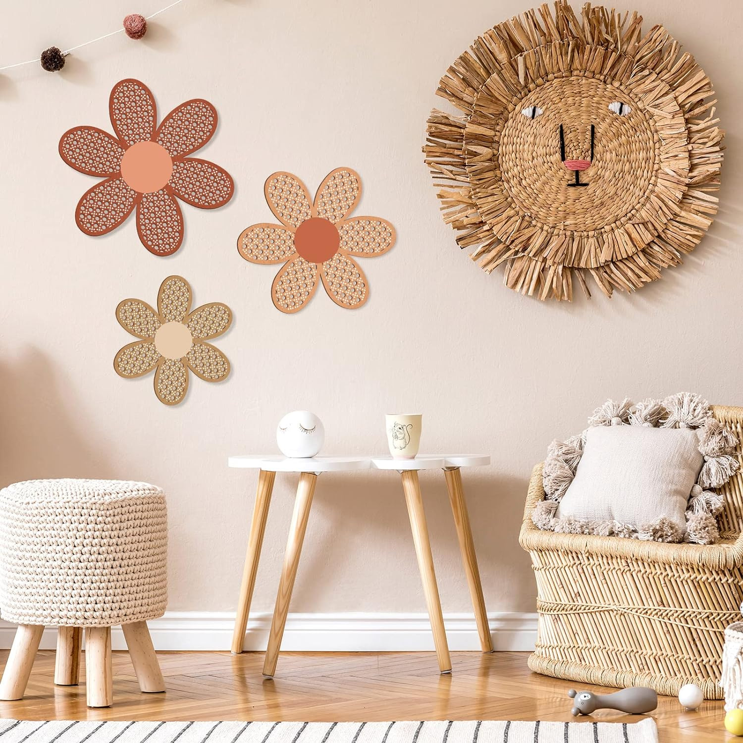 3 Pieces Boho Daisy Wall Decor - Home Decor Rattan บทวิจารณ์และราคา