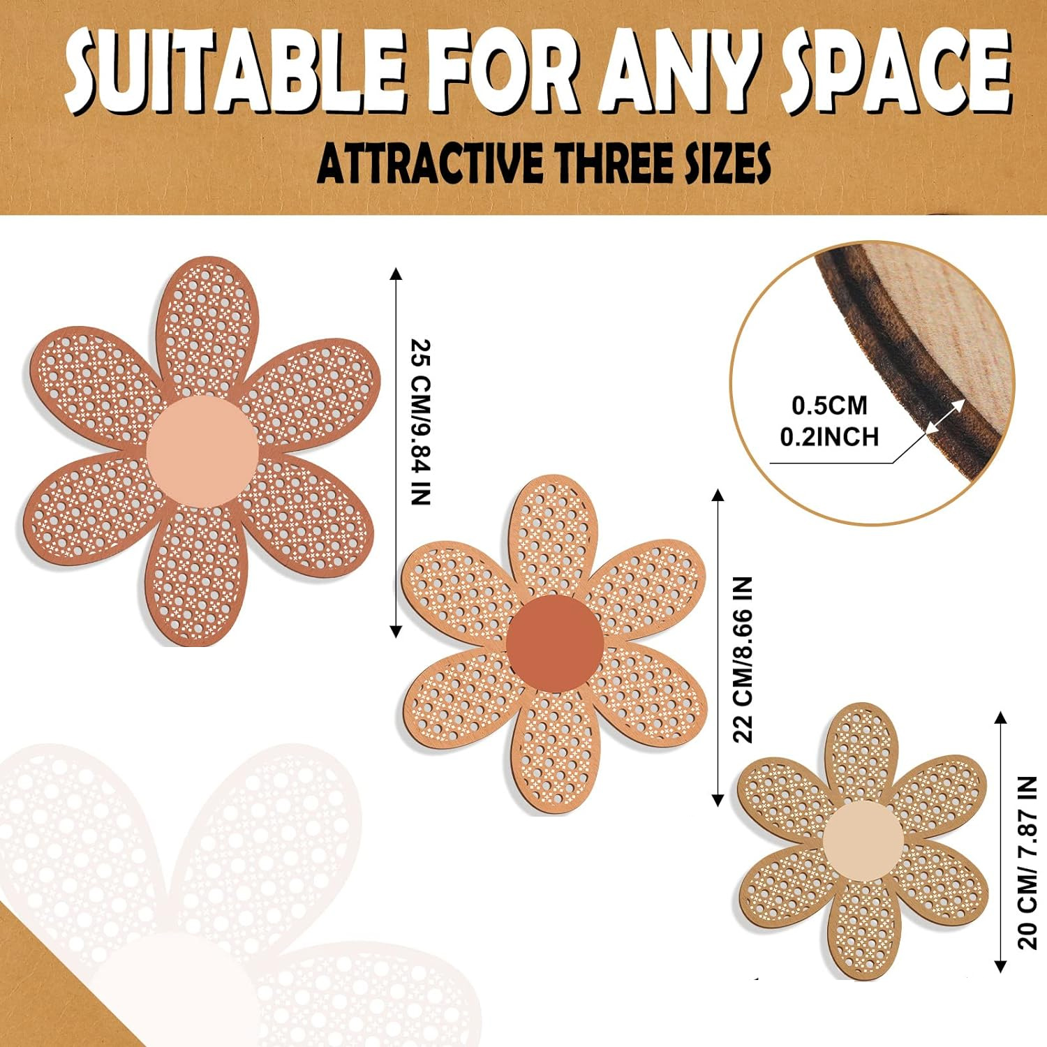 3 Pieces Boho Daisy Wall Decor - Home Decor Rattan บทวิจารณ์และราคา