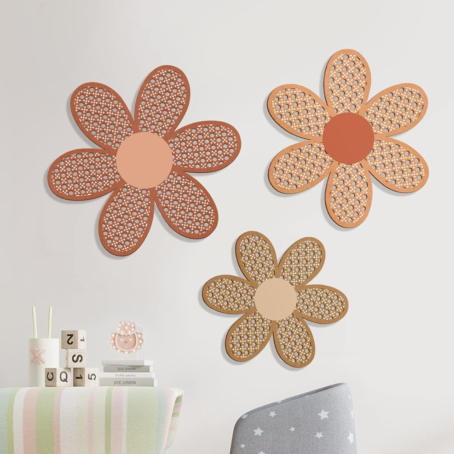 3 Pieces Boho Daisy Wall Decor - Home Decor Rattan บทวิจารณ์และราคา