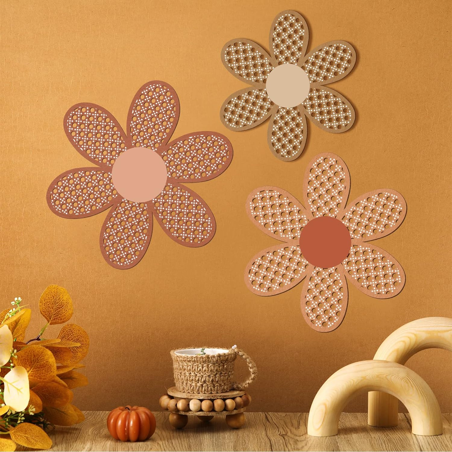 3 Pieces Boho Daisy Wall Decor - Home Decor Rattan บทวิจารณ์และราคา