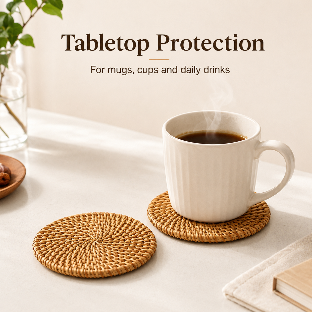 2PCS Round Rattan Coaster Set  - Home Decor Rattan บทวิจารณ์และราคา