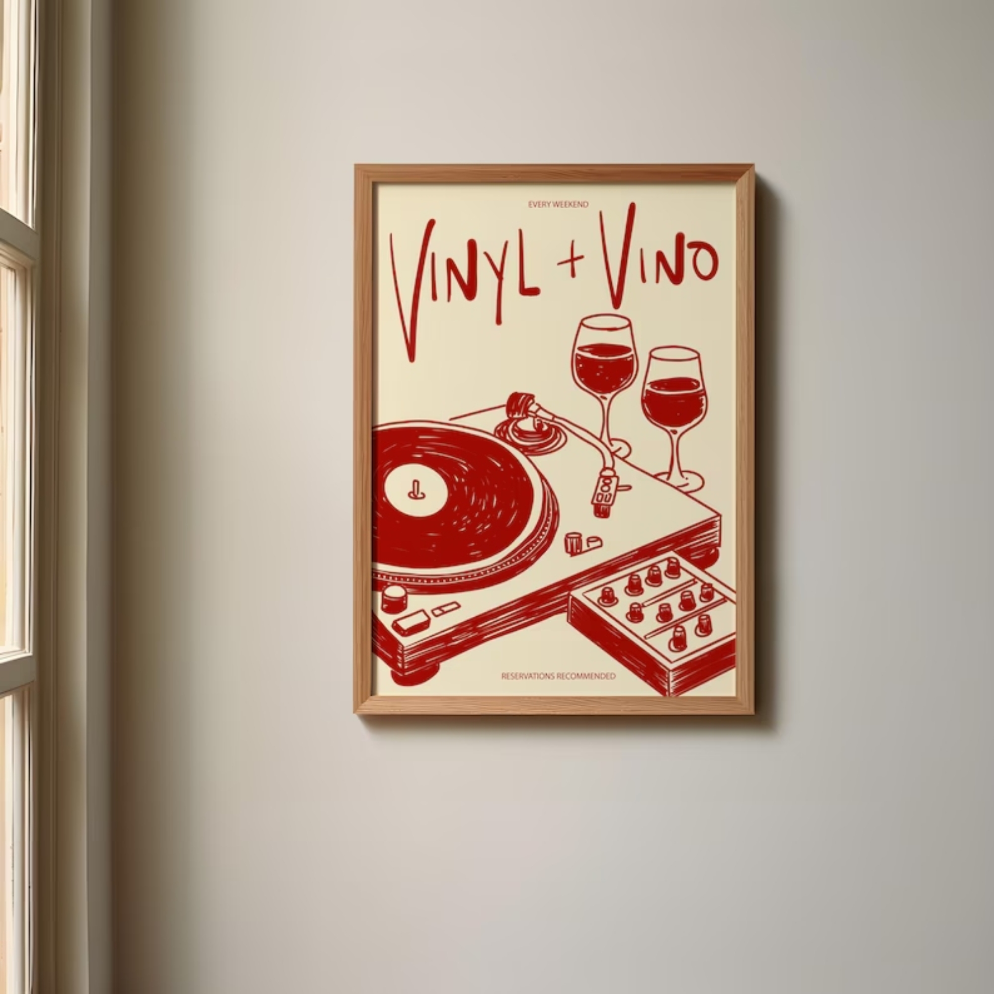 Vinyl & Vino Music Illustratio - Home Decor Online บทวิจารณ์และราคา