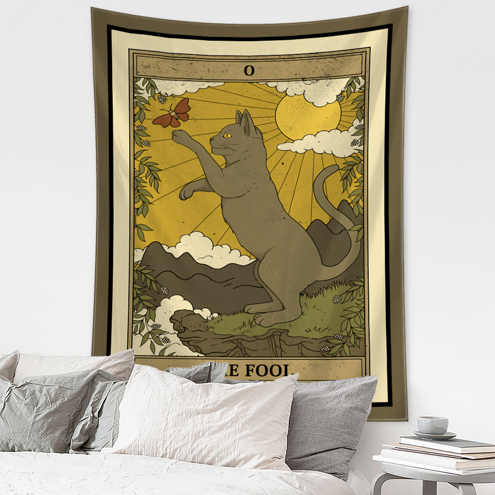 Cartoon Cat Tarot Tapestry Wal - Home Decor Hippie บทวิจารณ์และราคา