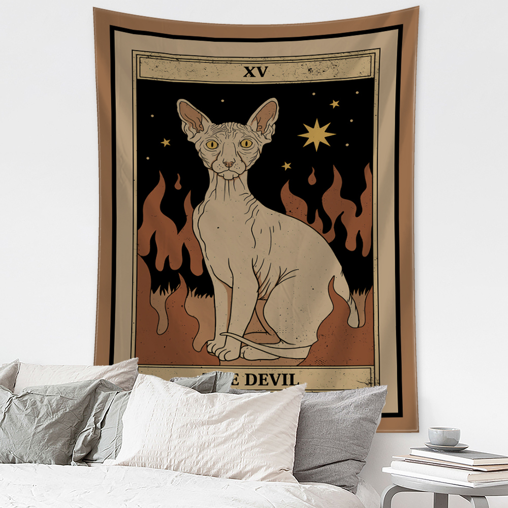 Cartoon Cat Tarot Tapestry Wal - Home Decor Hippie บทวิจารณ์และราคา