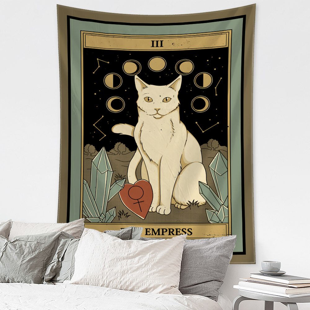 Cartoon Cat Tarot Tapestry Wal - Home Decor Hippie บทวิจารณ์และราคา