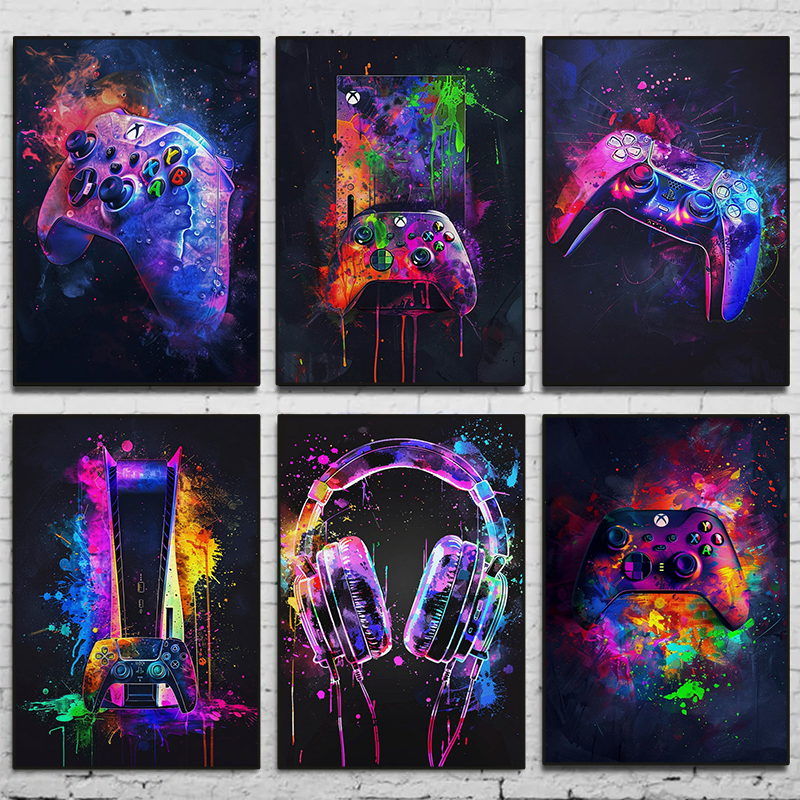 Watercolor Neon Video Game Pos - Home Decor Xbox Games บทวิจารณ์และราคา