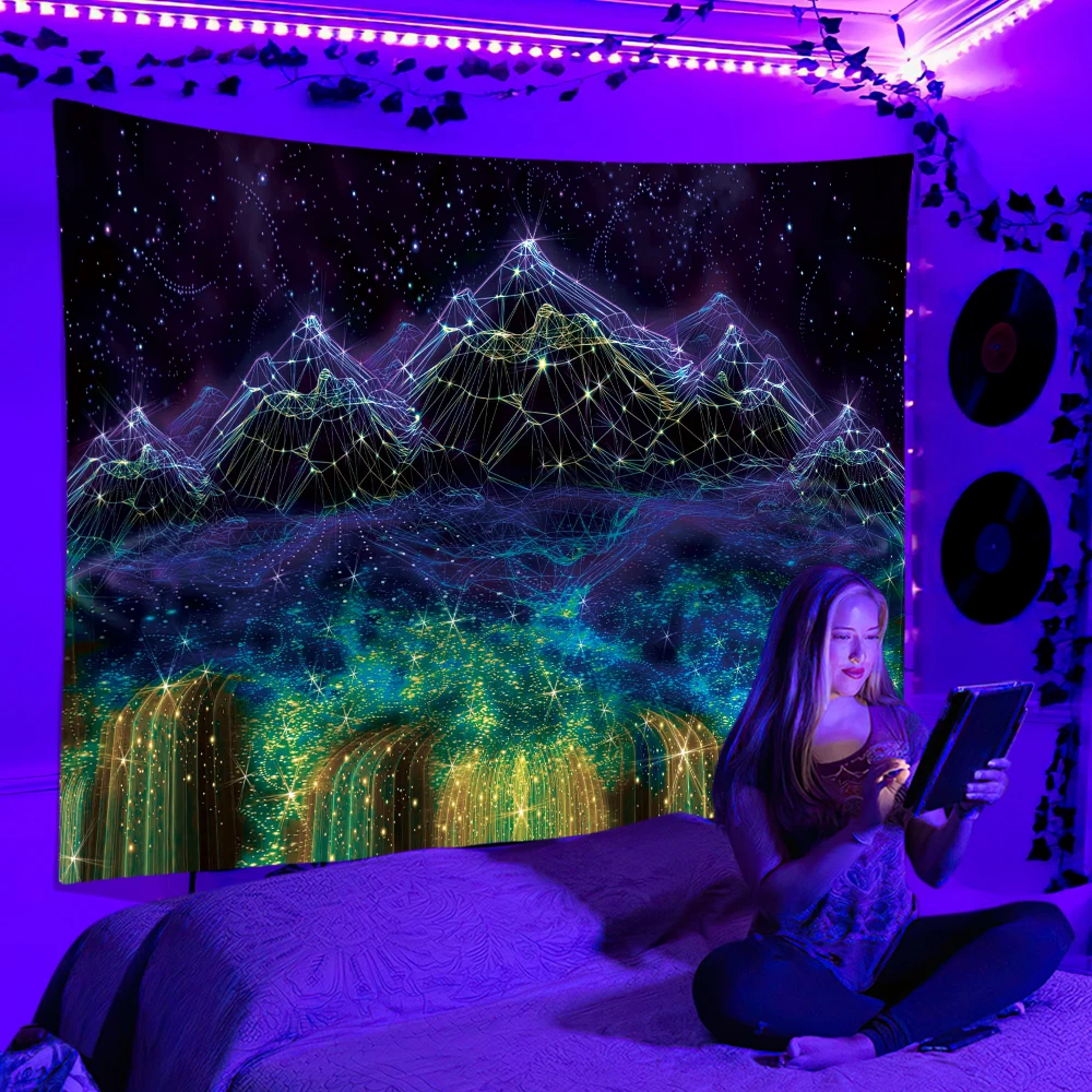Black Light Tapestry UV Reacti - Home Decor Hippie บทวิจารณ์และราคา