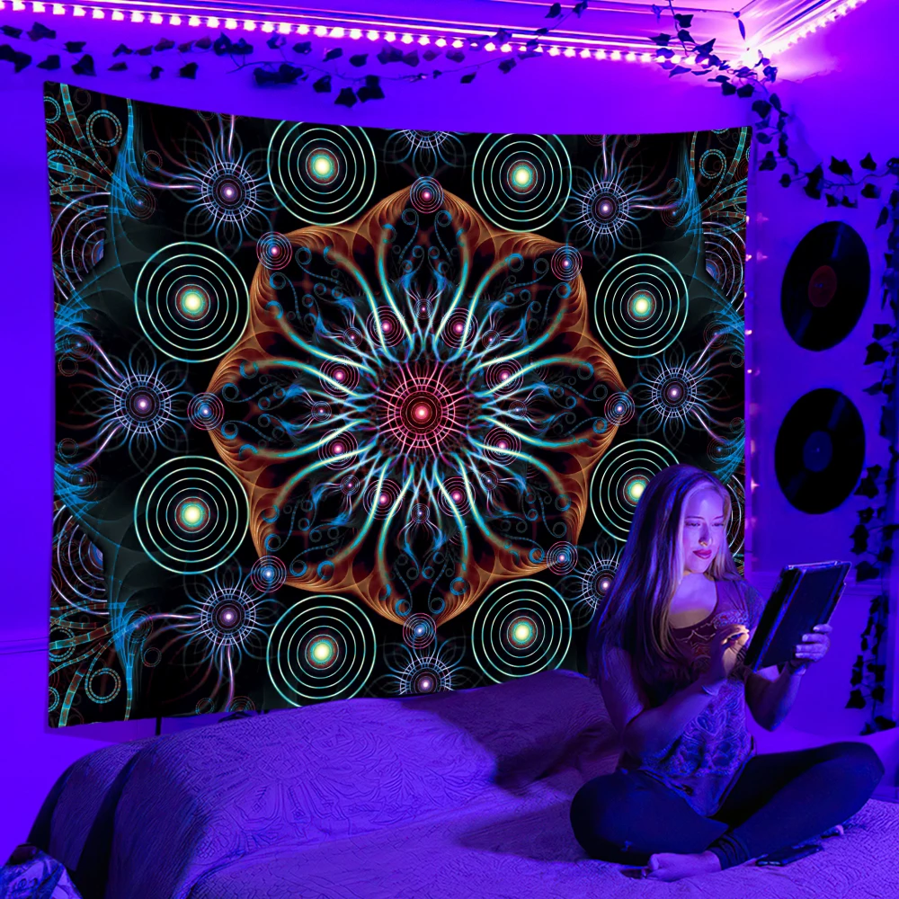 Black Light Tapestry UV Reacti - Home Decor Hippie บทวิจารณ์และราคา