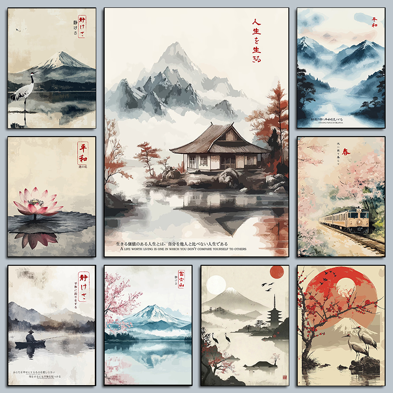 Japanese Vintage Posters Crane - Home Decor Japanese บทวิจารณ์และราคา