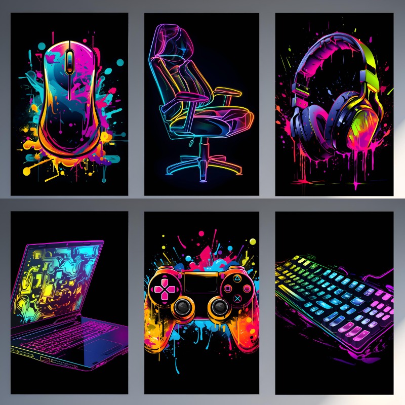 Watercolor Neon Video Game Pos - Home Decor Xbox Games บทวิจารณ์และราคา