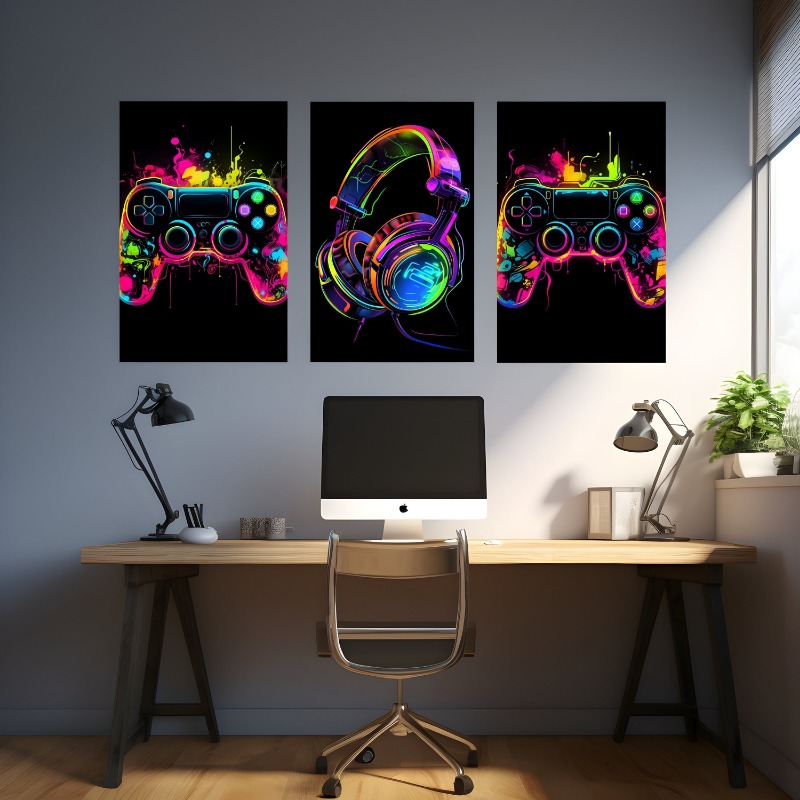 Watercolor Neon Video Game Pos - Home Decor Xbox Games บทวิจารณ์และราคา