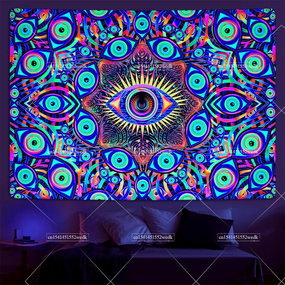 Blacklight Eyes Tapestry Boho  - Home Decor Hippie บทวิจารณ์และราคา