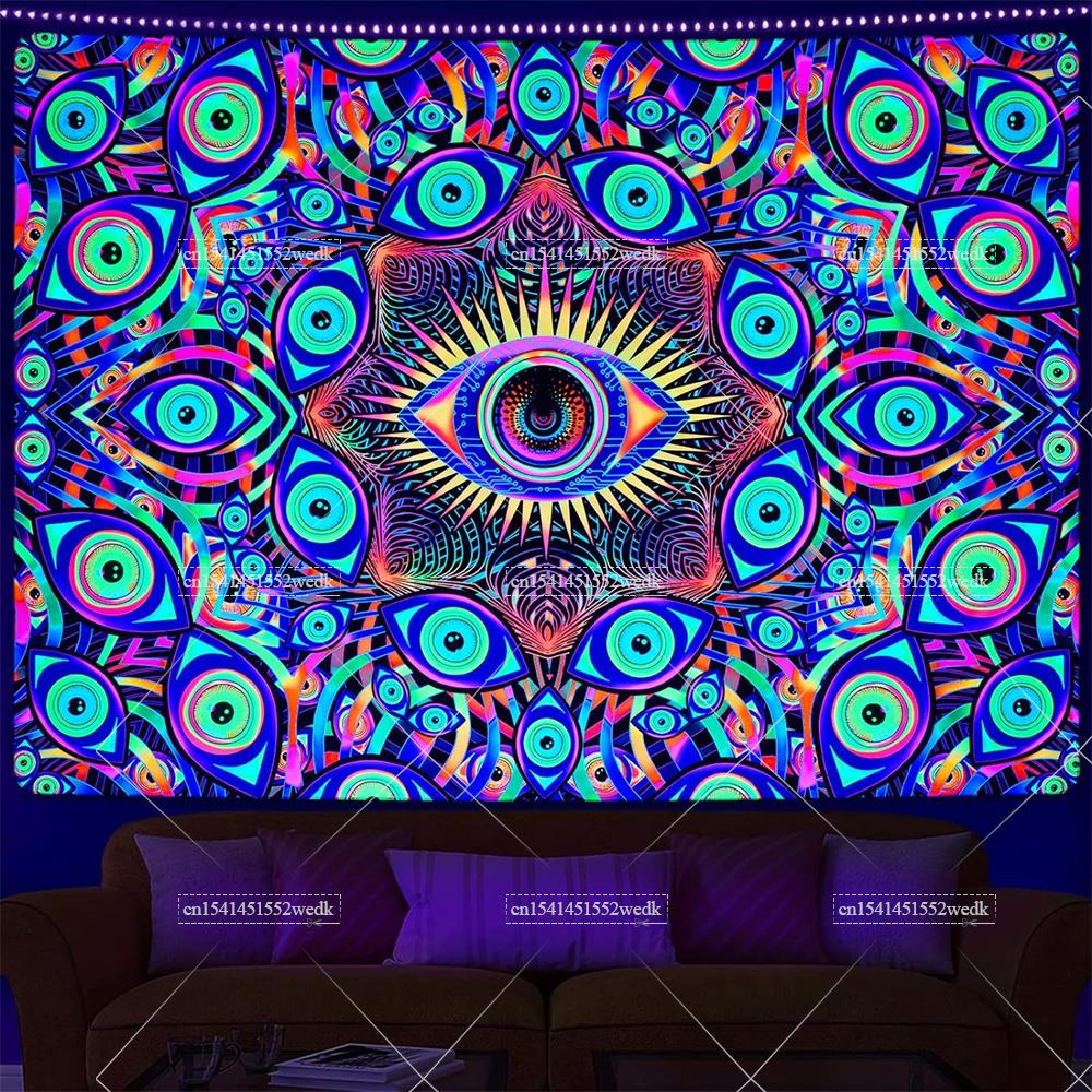 Blacklight Eyes Tapestry Boho  - Home Decor Hippie บทวิจารณ์และราคา