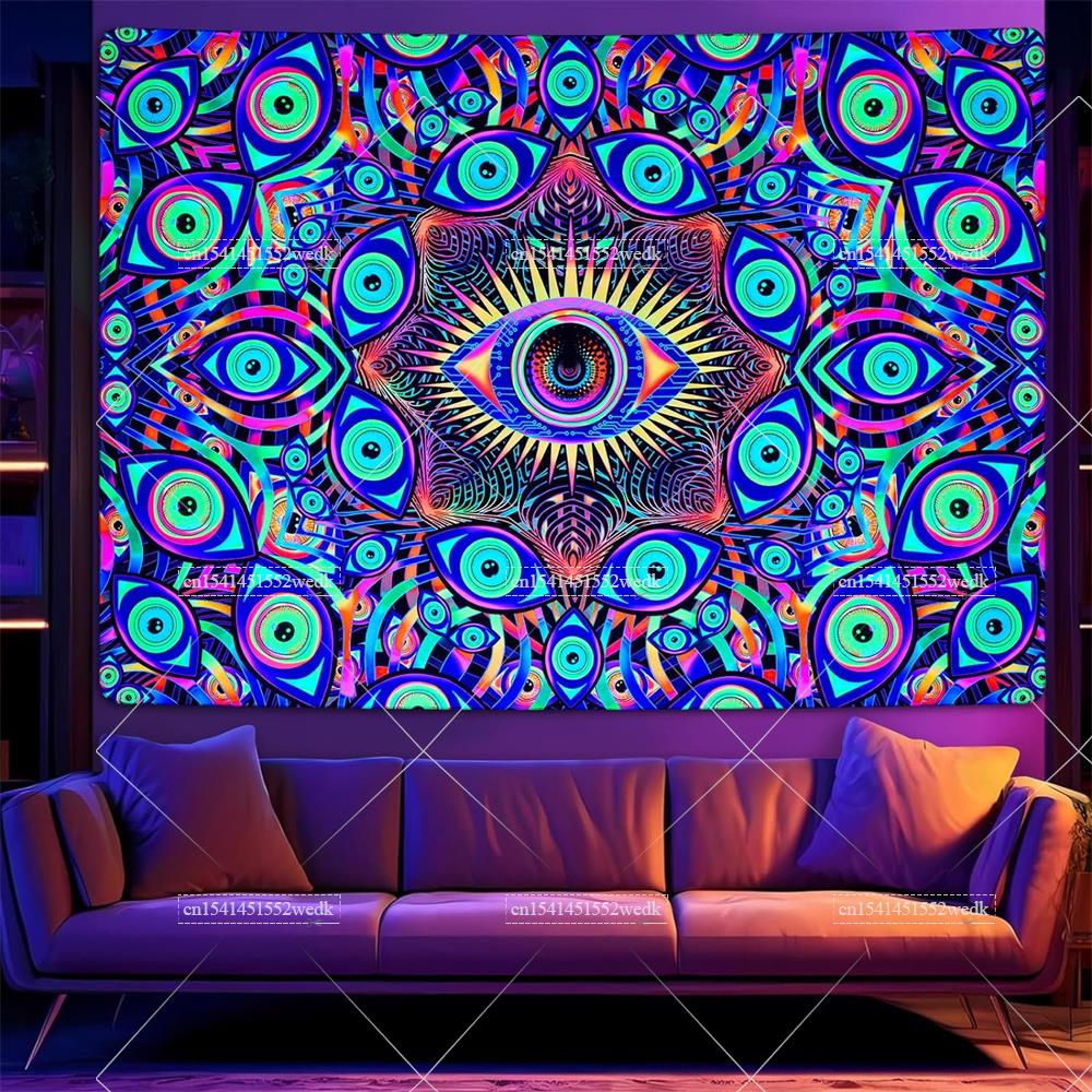 Blacklight Eyes Tapestry Boho  - Home Decor Hippie บทวิจารณ์และราคา