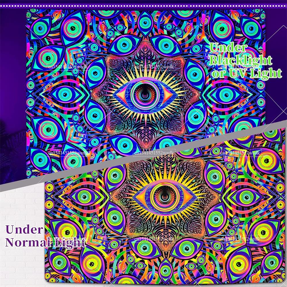Blacklight Eyes Tapestry Boho  - Home Decor Hippie บทวิจารณ์และราคา