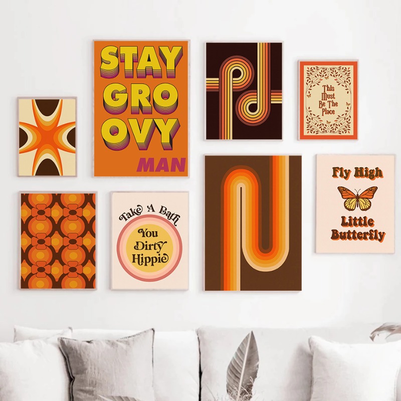 Retro 70s Hippie Art Print Vin - Home Decor Hippie บทวิจารณ์และราคา